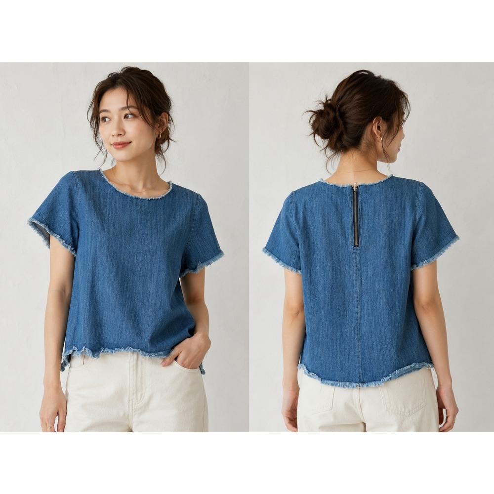 Hippie Laundry Womens Denim Top Blue Frayed Raw Edge Back Zip S festival Indie